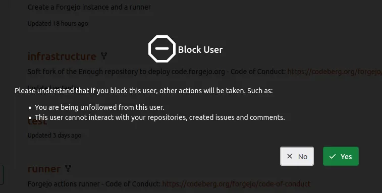 Blocking a user confirmation