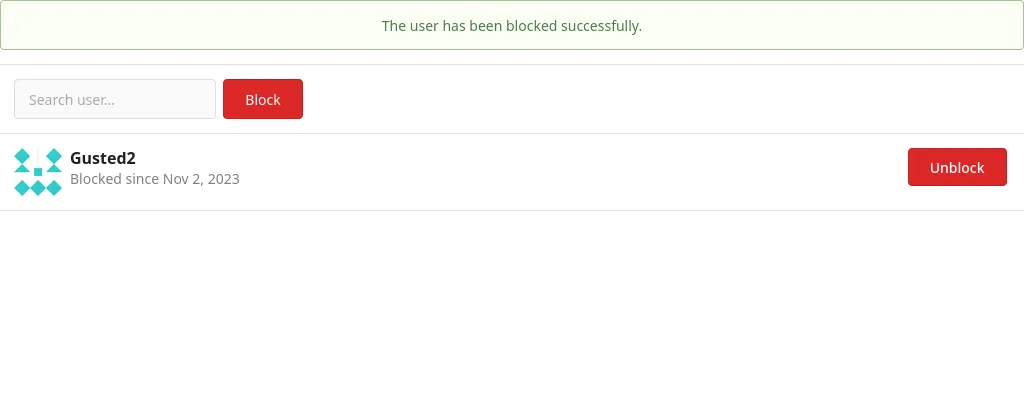 Blocked person being shown in the blocked users list