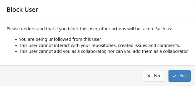 Confirmation popup when blocking a user