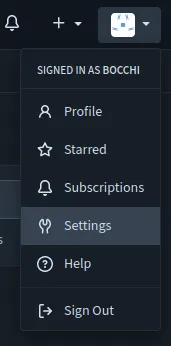 Dropdown that shows up after clicking on the profile in the navigation bar